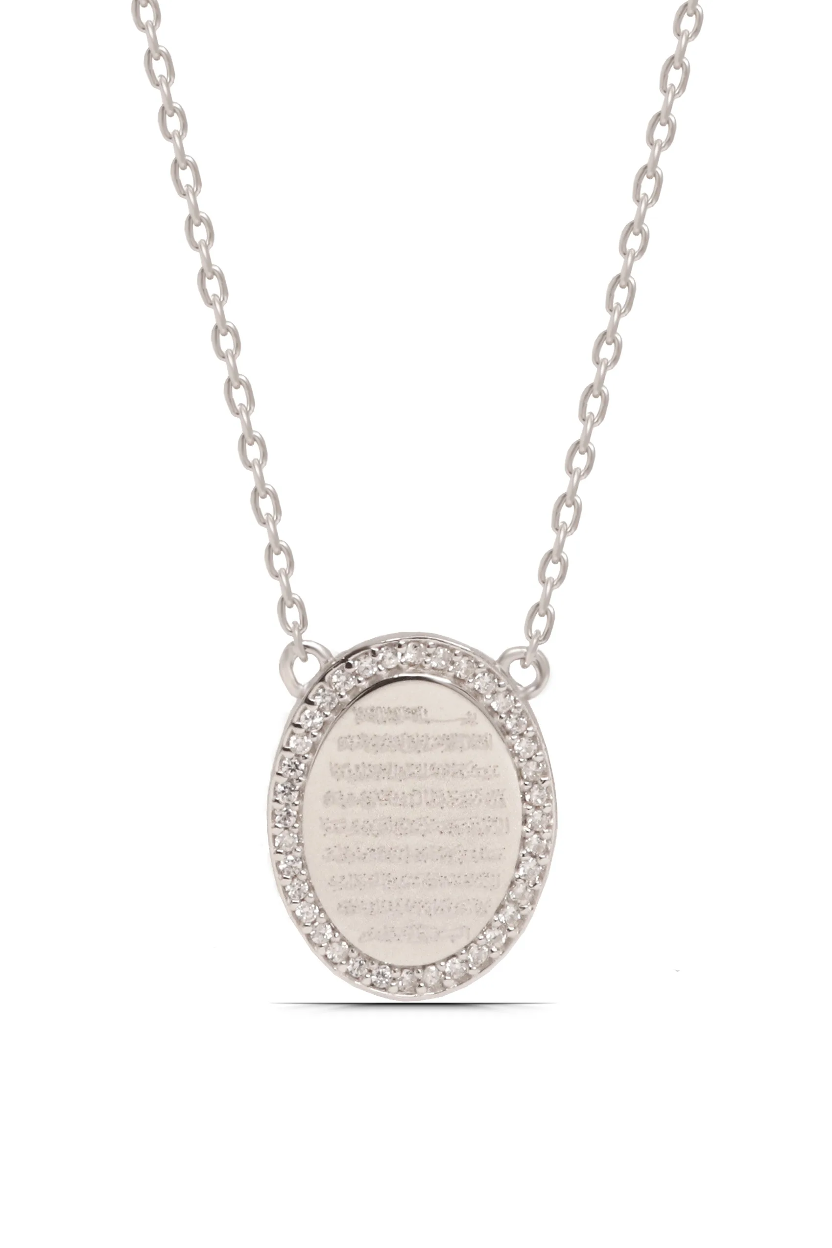 1-jpg1626817767.jpg Kadın Ayet-el Kürsi Dua Yazılı Zirkon Taşlı 925 Ayar Gümüş Kolye - Görsel 1