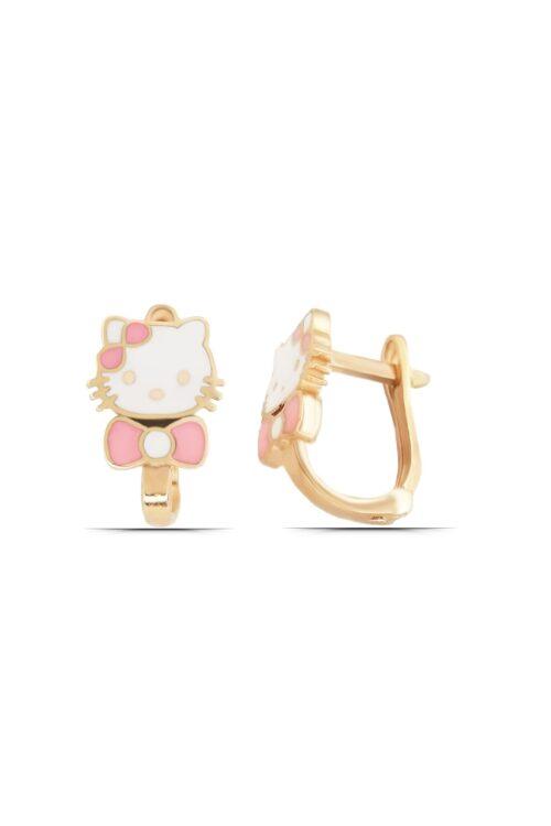 Kız Çocuk Hello Kitty Kedi Tasarım 925 Ayar Gümüş J Küpe - Görsel 1