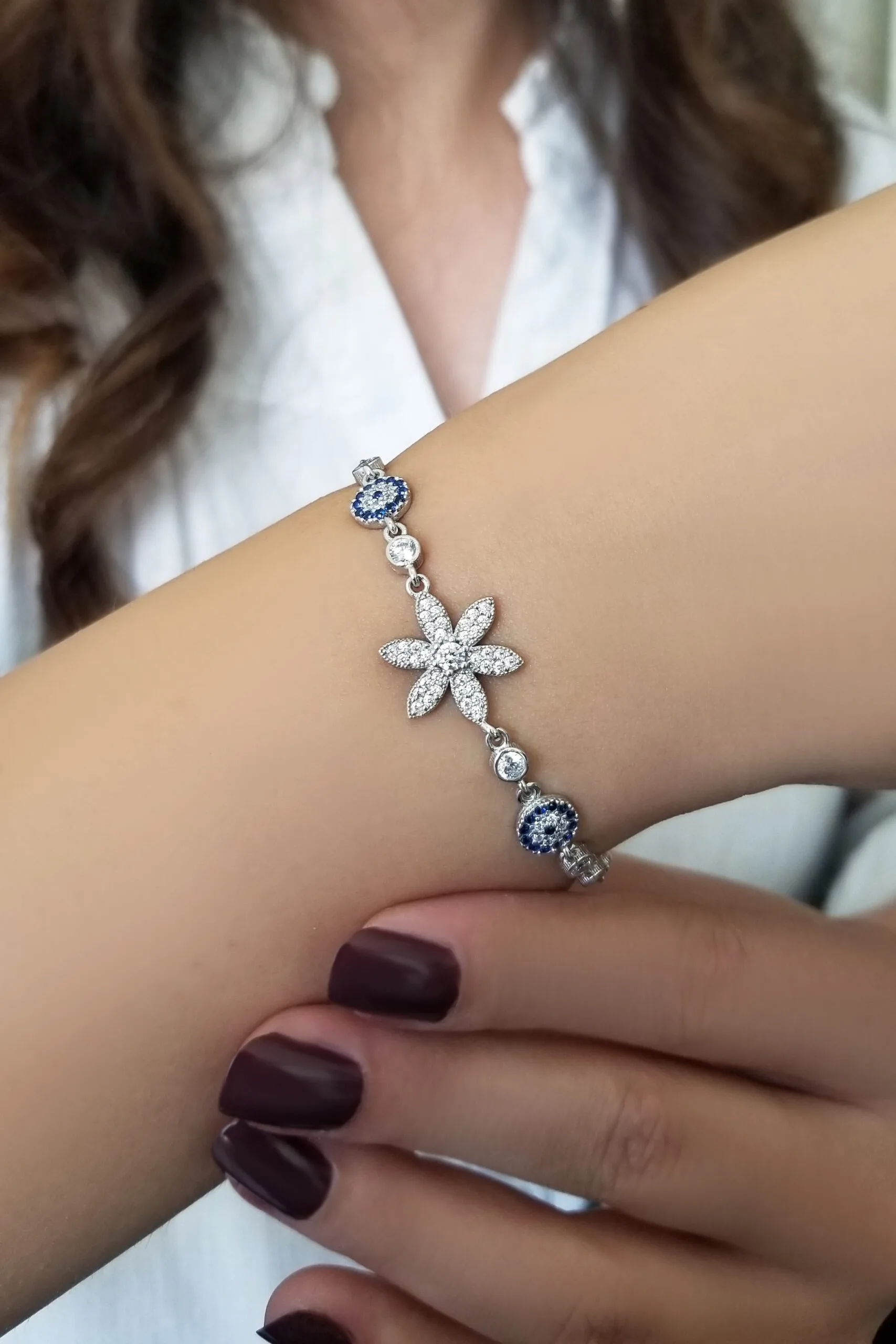 20210926-142807-jpg.jpg Çiçek ve Nazar 925 Ayar Gümüş Asansör Bileklik - Görsel 1