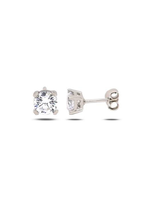 3mm Zirkon Tektaş  Kadın 925 ayar Gümüş Küpe - Görsel 1