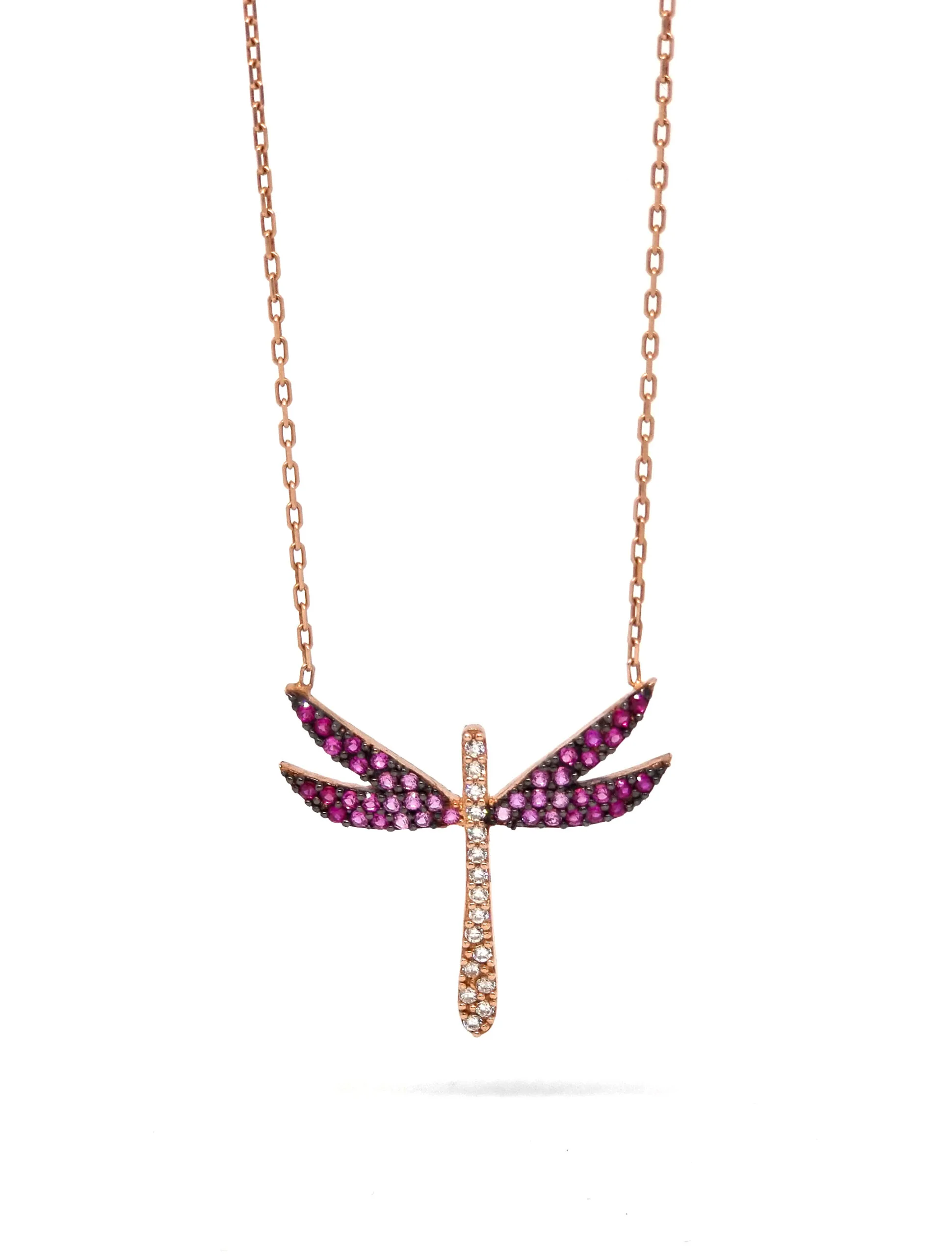 63352441_20200712-124602.jpg Kadın Pembe Taşlı Yusufçuk 925 Ayar Gümüş Kolye - Görsel 1