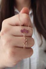 925 Ayar Gümüş Balonlu Çocuklar Rose Kaplama Kadın Kolye - Görsel 3
