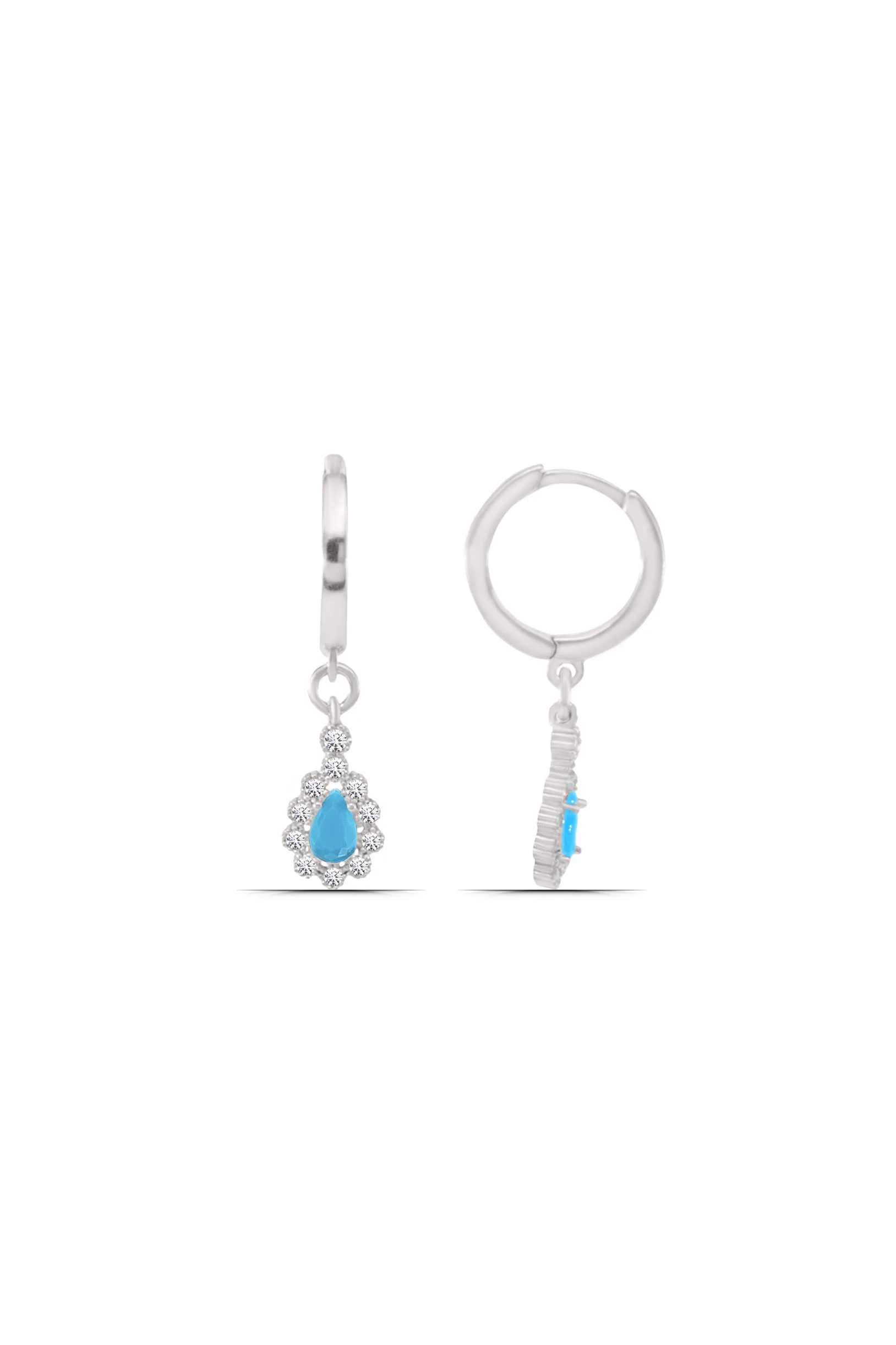 Maroon Rose Beauty Logo Design Branding Identity Beauty Fashion Damla Turkuaz Montür Taşlı 925 Ayar Gümüş Sallantılı Kadın Küpe - Görsel 1