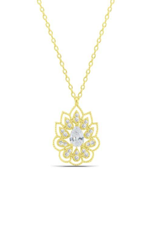Montür Beyaz Damla Taşlı Lotus Çiçeği 925 Ayar Gümüş Kadın Kolye - Görsel 3