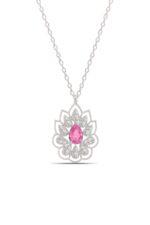 Montür Pembe Damla Taşlı Lotus Çiçeği 925 Ayar Gümüş Kadın Kolye