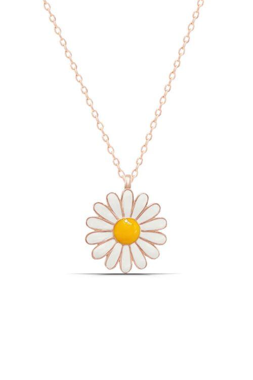Kadın Papatya Tasarım Mineli Rose 925 Ayar Gümüş Kolye - Görsel 4