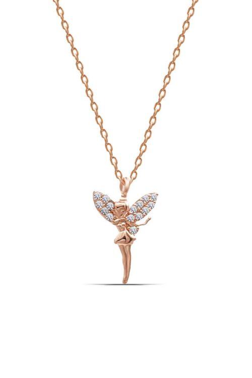Kadın Peri Kızı 925 Ayar Gümüş Rose Renk Kolye - Görsel 1