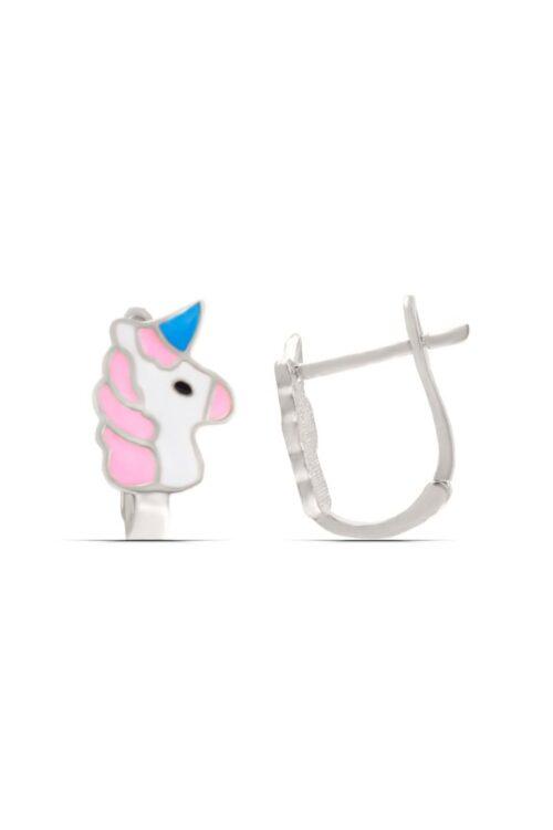 Unicorn Tasarım 925 Ayar Gümüş Kız Çocuk J Küpe - Görsel 1