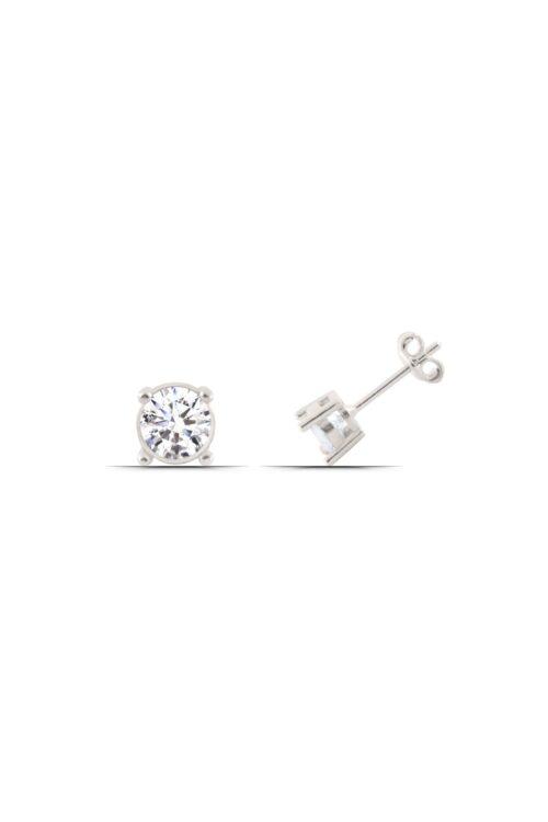 Zirkon Taşlı 3 mm 925 Ayar Gümüş Kadın Küpe - Görsel 1