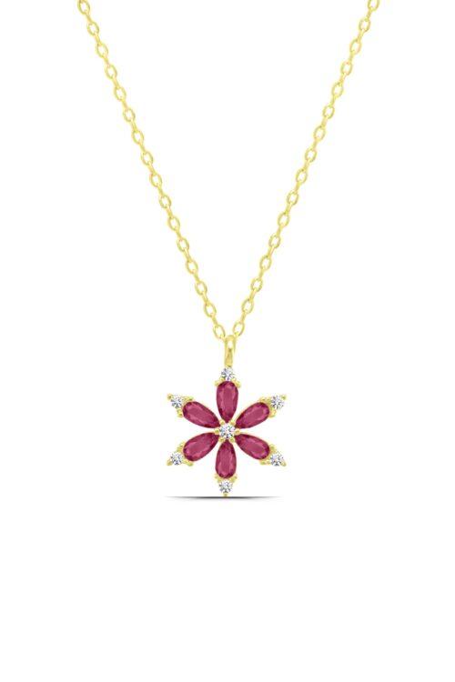 Kırmızı Lotus Çiçeği Minimal 925 Ayar Gümüş Kadın Kolye - Görsel 3