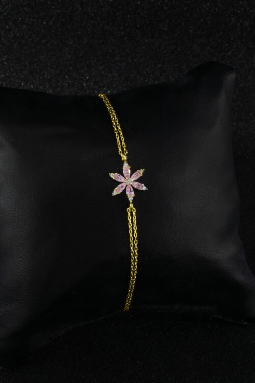 Pembe Lotus Çiçeği Minimal 925 Ayar Gümüş Kadın Bileklik - Görsel 3