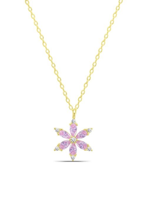 Pembe Lotus Çiçeği Minimal 925 Ayar Gümüş Kadın Kolye - Görsel 2