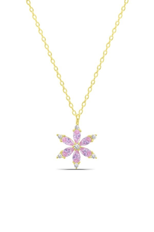 Pembe Lotus Çiçeği Minimal 925 Ayar Gümüş Kadın Kolye - Görsel 2