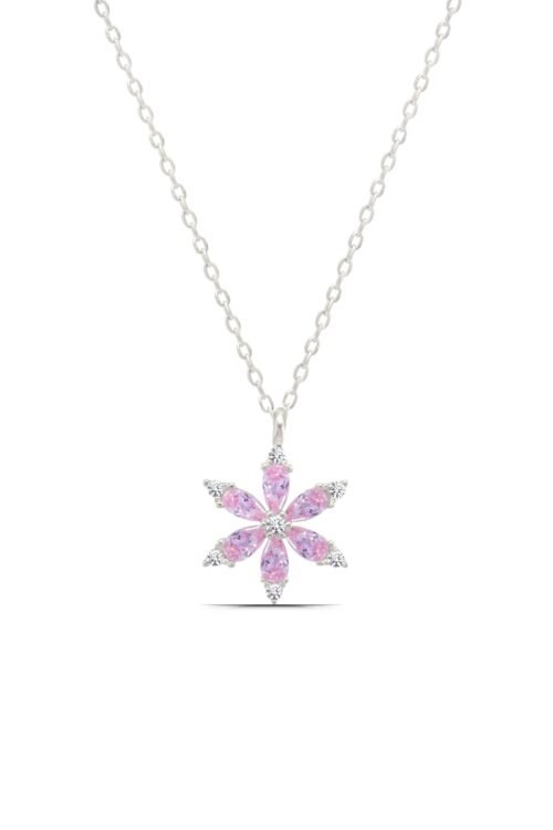Pembe Lotus Çiçeği Minimal 925 Ayar Gümüş Kadın Kolye - Görsel 1