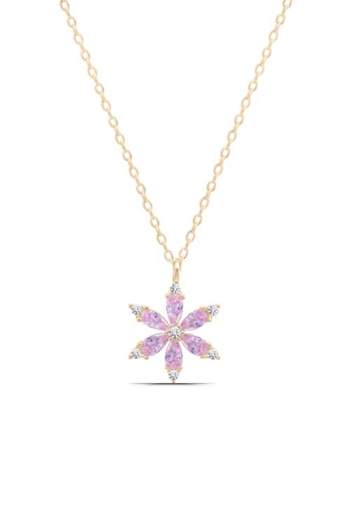 Pembe Lotus Çiçeği Minimal 925 Ayar Gümüş Kadın Kolye - Görsel 3
