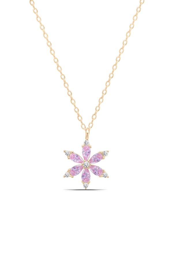 Pembe Lotus Çiçeği Minimal 925 Ayar Gümüş Kadın Kolye - Görsel 3
