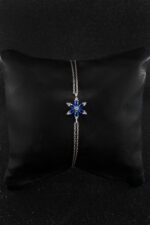 Safir Mavisi Lotus Çiçeği Minimal 925 Ayar Gümüş Kadın Bileklik