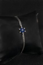 Safir Mavisi Lotus Çiçeği Minimal 925 Ayar Gümüş Kadın Bileklik - Görsel 6