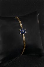 Safir Mavisi Lotus Çiçeği Minimal 925 Ayar Gümüş Kadın Bileklik - Görsel 4