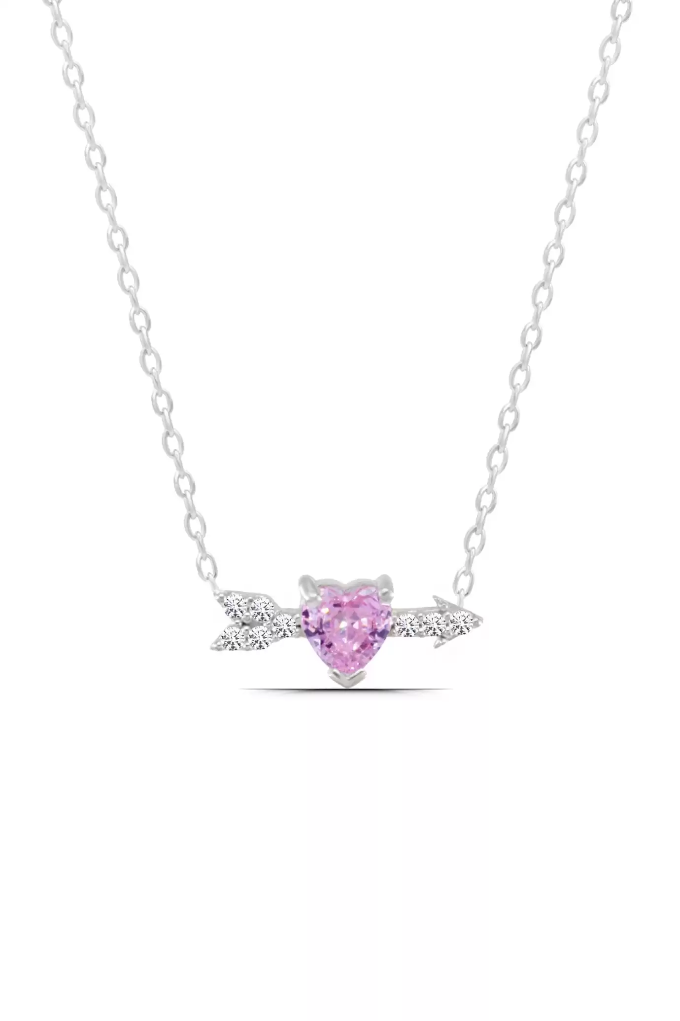 Maroon Rose Beauty Logo Design Branding Identity Beauty Fashion Kalp ve Ok Pembe Taşlı 925 Ayar Gümüş Kadın Minimal Kolye - Görsel 1