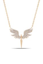 Mikail Meleği 925 Ayar Gümüş Kadın Beyaz Taşlı Rose Kolye - Görsel 2