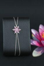 Pembe Lotus 925 Ayar Gümüş Kadın Ayarlanabilir Bileklik - Görsel 2