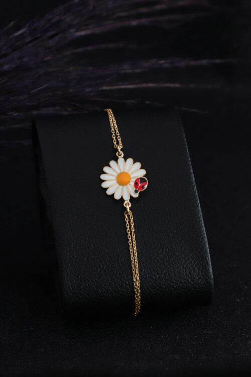 Papatya ve Uğur Böceği 925 Ayar Gümüş Kadın Rose Bileklik - Görsel 1