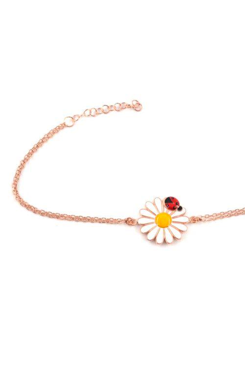 Papatya ve Uğur Böceği 925 Ayar Gümüş Kadın Rose Bileklik - Görsel 3