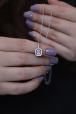 Kadın Baget Taşlı Tasarım Kadın 925 Ayar Gümüş Kolye - Görsel 3