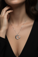 Kadın Ay Yıldız Tasarım 925 Ayar Gümüş Kolye - Görsel 3