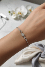 Beyaz Damla Taşlı Kadın Ayarlanabilir 925 Ayar Gümüş Bileklik - Görsel 2