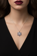 Kar Tanesi Mavi Renk Geçişli Kadın 925 Ayar Gümüş Kolye - Görsel 2