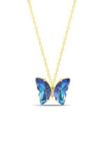 Özel Kesim Mavi Taşlı Büyük Kelebek 925 Ayar Gümüş Kadın Kolye - Görsel 5