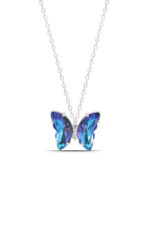 Özel Kesim Mavi Taşlı Büyük Kelebek 925 Ayar Gümüş Kadın Kolye - Görsel 3