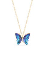 Özel Kesim Mavi Taşlı Büyük Kelebek 925 Ayar Gümüş Kadın Kolye - Görsel 4