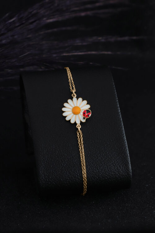 Papatya ve Uğur Böceği 925 Ayar Gümüş Kadın Rose Bileklik - Görsel 2