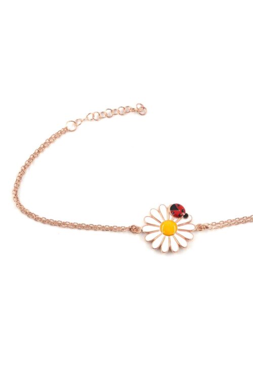 Papatya ve Uğur Böceği 925 Ayar Gümüş Kadın Rose Bileklik - Görsel 4