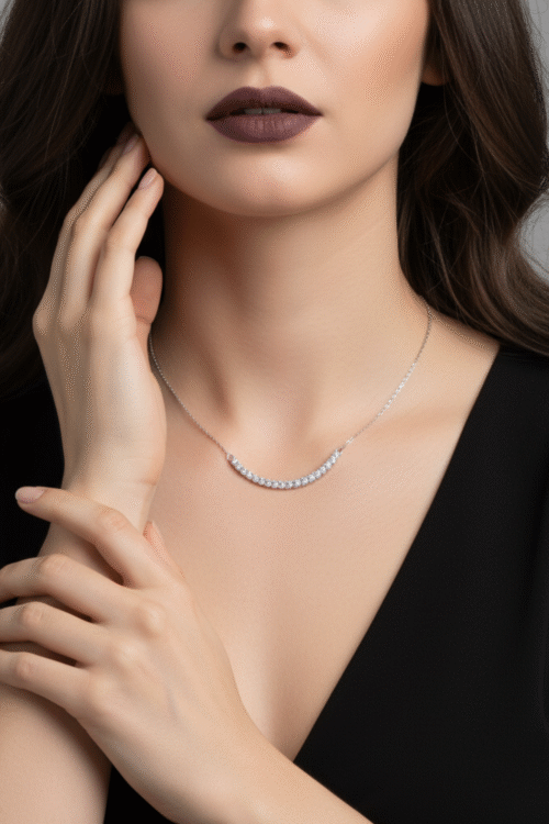 Zirkon Taşlı Oval Tasarımlı 925 Ayar Gümüş Kadın Kolye - Görsel 1
