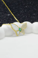 Zümrüt Yeşili Taşlı Özel Tasarım Kelebek 925 Ayar Gümüş Kadın Kolye - Görsel 7