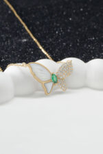 Zümrüt Yeşili Taşlı Özel Tasarım Kelebek 925 Ayar Gümüş Kadın Kolye - Görsel 6