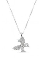 Kelebek Beyaz Zirkon Taşlı 925 Ayar Gümüş Kadın Kolye - Görsel 4