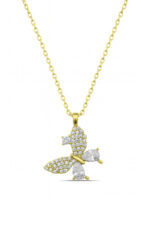 Kelebek Beyaz Zirkon Taşlı 925 Ayar Gümüş Kadın Kolye - Görsel 5