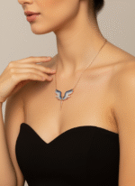 Mikail Meleği 925 Ayar Gümüş Kadın Mavi Geçişli Rose Kolye - Görsel 2