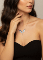 Mikail Meleği 925 Ayar Gümüş Kadın Mavi Geçişli Rose Kolye