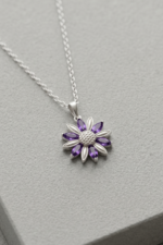 Lotus Çiçeği Ametist 925 Ayar Gümüş Kadın Minimal Kolye