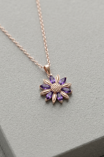 Lotus Çiçeği Ametist 925 Ayar Gümüş Kadın Minimal Kolye - Görsel 3