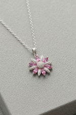 Lotus Tasarım Pembe Taşlı 925 Ayar Gümüş Kadın Hediye Kolye