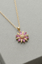 Lotus Tasarım Pembe Taşlı 925 Ayar Gümüş Kadın Hediye Kolye - Görsel 4