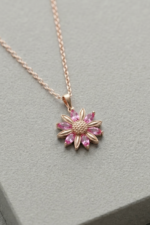 Lotus Tasarım Pembe Taşlı 925 Ayar Gümüş Kadın Hediye Kolye - Görsel 3
