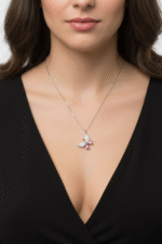 Pembe Taşlı 925 Ayar Gümüş Kadın Kelebek Kolye